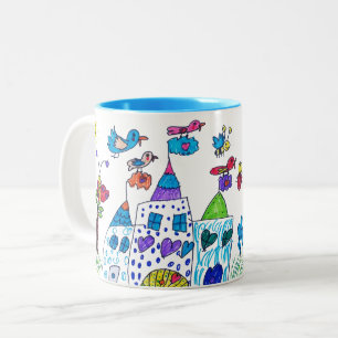 Caneca De Café Em Dois Tons Desenho de Criança, Castelo Colorido
