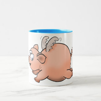 Caneca De Café Em Dois Tons Desenho de desenho animado de um porco com asas vo