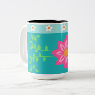 Caneca De Café Em Dois Tons Desenho de Flores Vibrantes em Flor