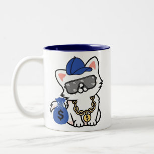 Caneca De Café Em Dois Tons Desenho de Gato de Dinheiro Legal