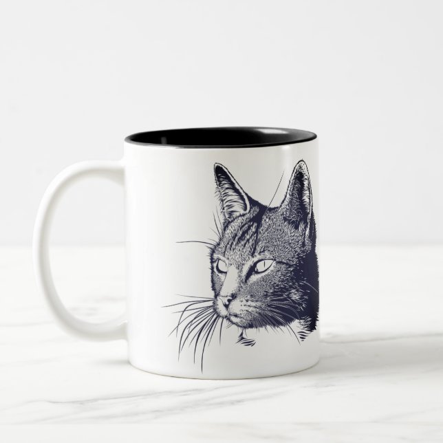 Caneca De Café Em Dois Tons Desenho de Gato Negro (Esquerda)