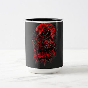 Caneca De Café Em Dois Tons Desenho de Halloween da Morte Abóbora Horror Gótic