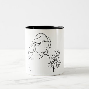 Caneca De Café Em Dois Tons Desenho de linha minimalista retratando a mulher