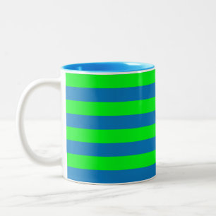 Caneca De Café Em Dois Tons Desenho de Listras Azuis e Verdes