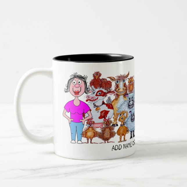 Caneca De Café Em Dois Tons Desenho de mulher e animais (Esquerda)