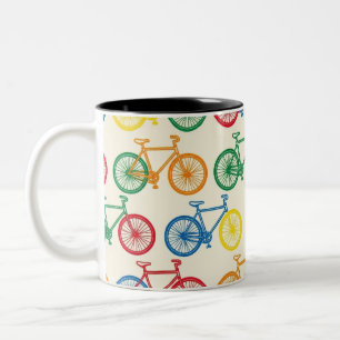 Caneca De Café Em Dois Tons Desenho de padrão de bicicleta abstrata colorida