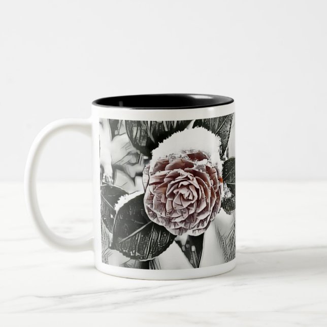 Caneca De Café Em Dois Tons Desenho de Rosa congelado nevado (Esquerda)