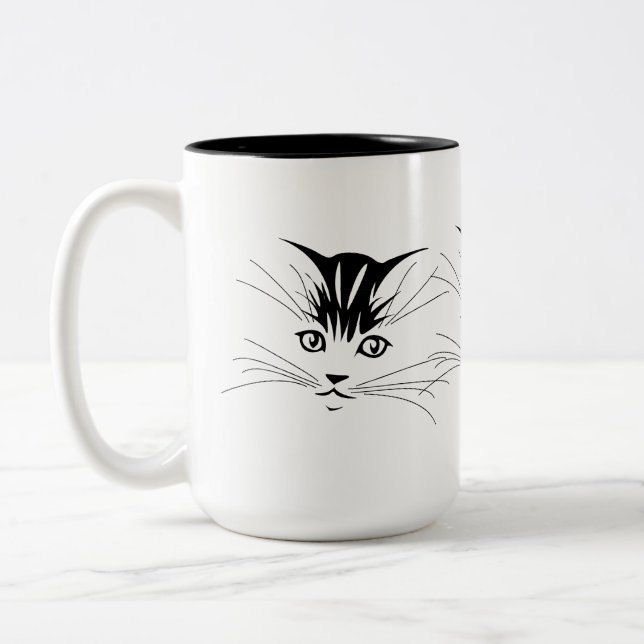 Caneca De Café Em Dois Tons Desenho de rosto de gato (Esquerda)