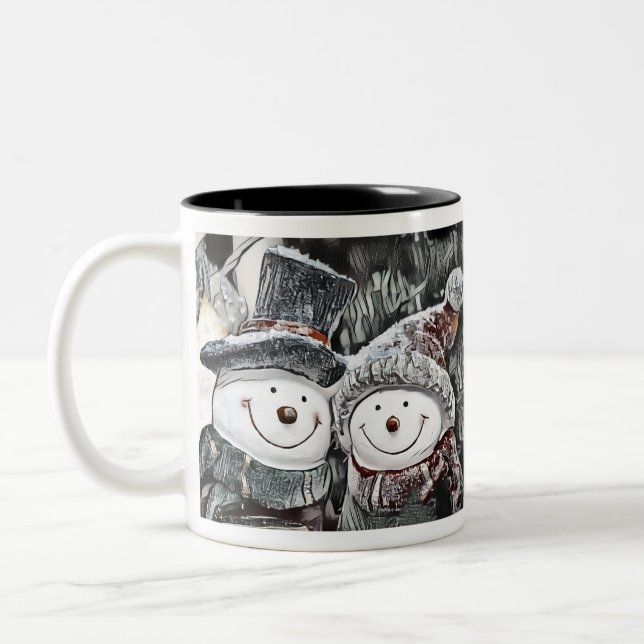 Caneca De Café Em Dois Tons Desenho de Snowman e Snow (Esquerda)