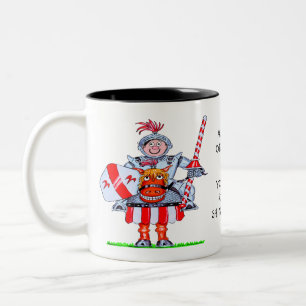 Caneca De Café Em Dois Tons Desenho de um cavaleiro montado num cavalo