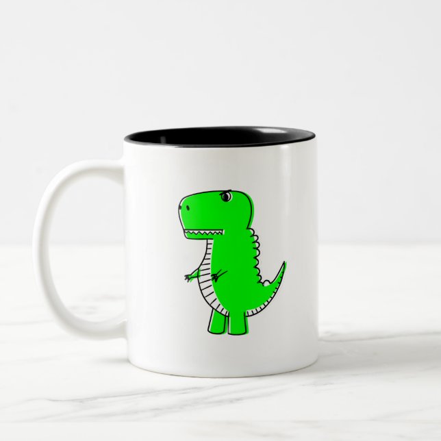 Caneca De Café Em Dois Tons Desenho do Dinossauro Verde (Esquerda)