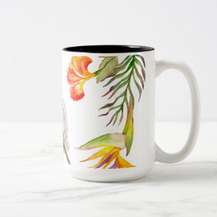 Caneca De Café Em Dois Tons Desenho em aquarela de um papagaio-católico