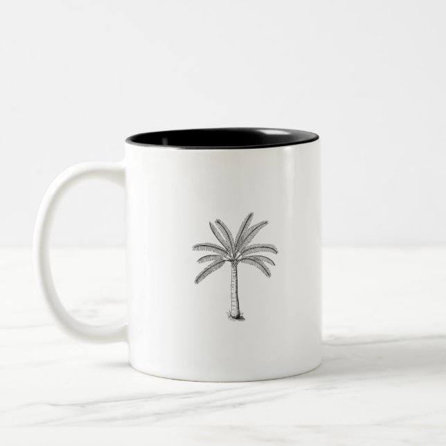 Caneca De Café Em Dois Tons Desenho em Árvore Palm Preto (Esquerda)