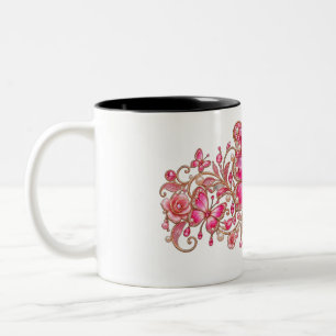 Caneca De Café Em Dois Tons Desenho Floral de Borboleta Rosa