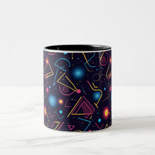 Caneca De Café Em Dois Tons Desenho geométrico de formas neon abstratas