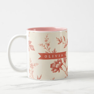 Caneca De Café Em Dois Tons Desenho personalizado de toile floral delicada vin