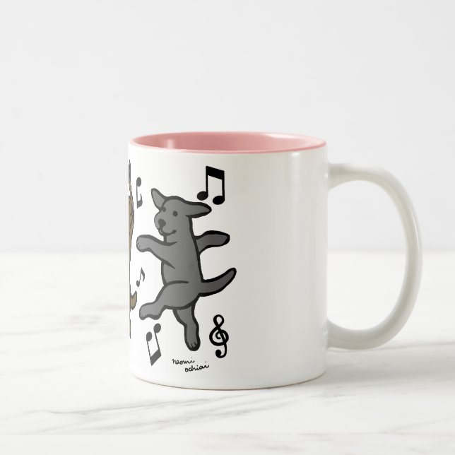Caneca De Café Em Dois Tons Desenhos animados de dança felizes do trio de (Direita)