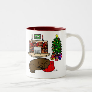 Caneca De Café Em Dois Tons Desenhos animados do sono do Natal de Labrador do