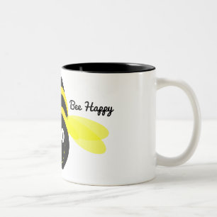 Caneca De Café Em Dois Tons Desenhos animados felizes da abelha em um preto