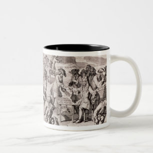 Caneca De Café Em Dois Tons Desenhos animados que satirizam a experiência