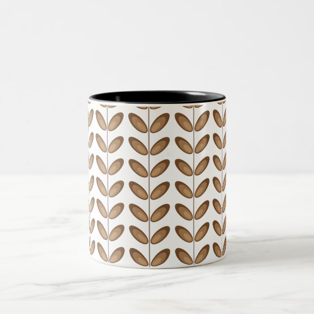 Caneca De Café Em Dois Tons Desenhos de Folhas Vetoriais (Centro)