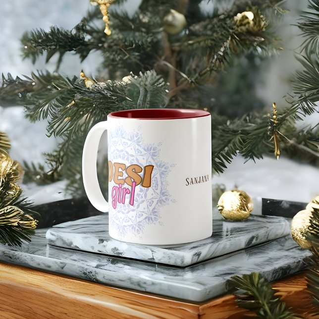 Caneca De Café Em Dois Tons Desi Girl Chakra Name (Criador carregado)