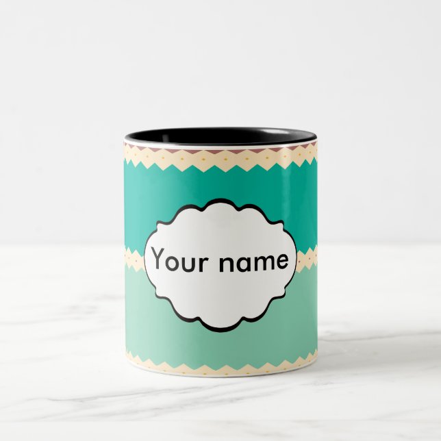 Caneca De Café Em Dois Tons Design abstrato de linhas Rhombus (Centro)