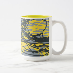 Caneca De Café Em Dois Tons Design abstrato no branco, no amarelo e nas cinzas
