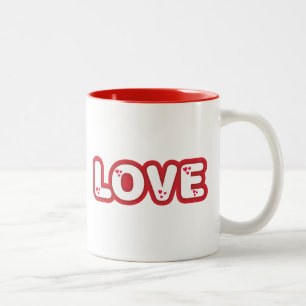 Caneca De Café Em Dois Tons Design "Amor", letras arredondadas vermelhas com c