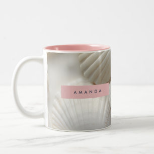 Caneca De Café Em Dois Tons Design Costeiro Personalizado Elegante de Conchas