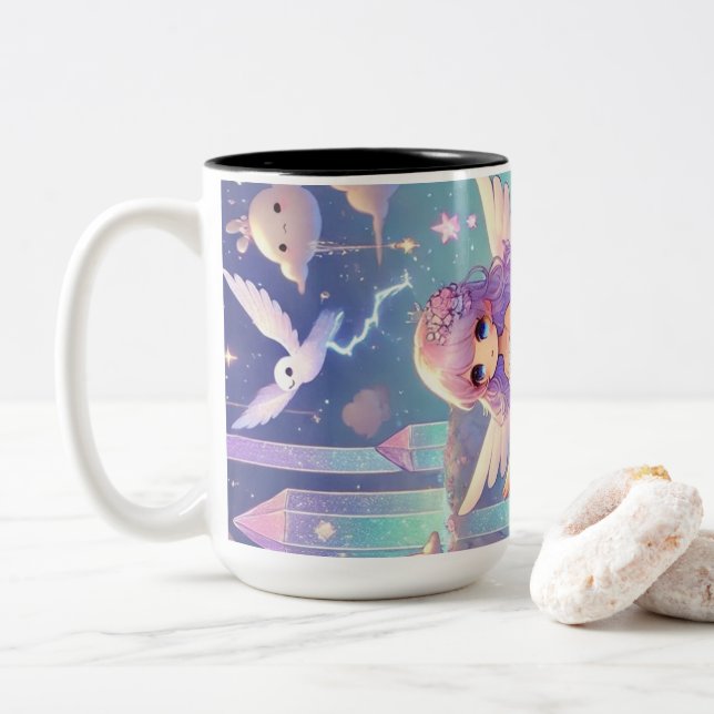 Caneca De Café Em Dois Tons Design da Cloud Girl (Com Donut)