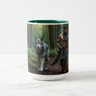 Caneca De Café Em Dois Tons Design da Vida Selvagem Nativa Americana do Guerre