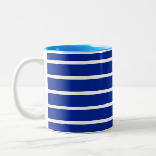 Caneca De Café Em Dois Tons Design das faixas azuis e brancas