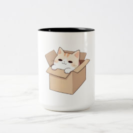 Caneca De Café Em Dois Tons Design de Adesivo Kawaii de Gato Fofo em uma Caixa