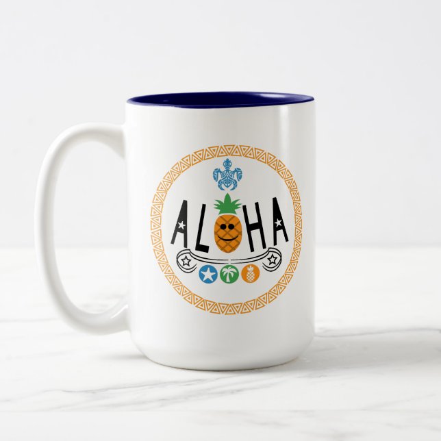 Caneca De Café Em Dois Tons Design de Aloha Pineapple - Mug de dois tons (Esquerda)