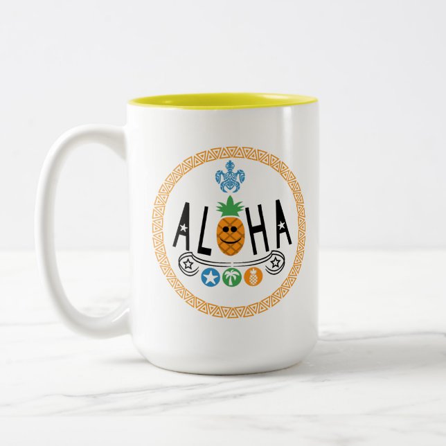 Caneca De Café Em Dois Tons Design de Aloha Pineapple - Mug de dois tons (Esquerda)