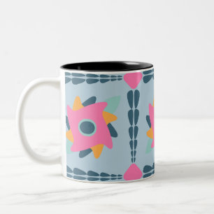 Caneca De Café Em Dois Tons Design de Azulejos Geométricos Vibrantes