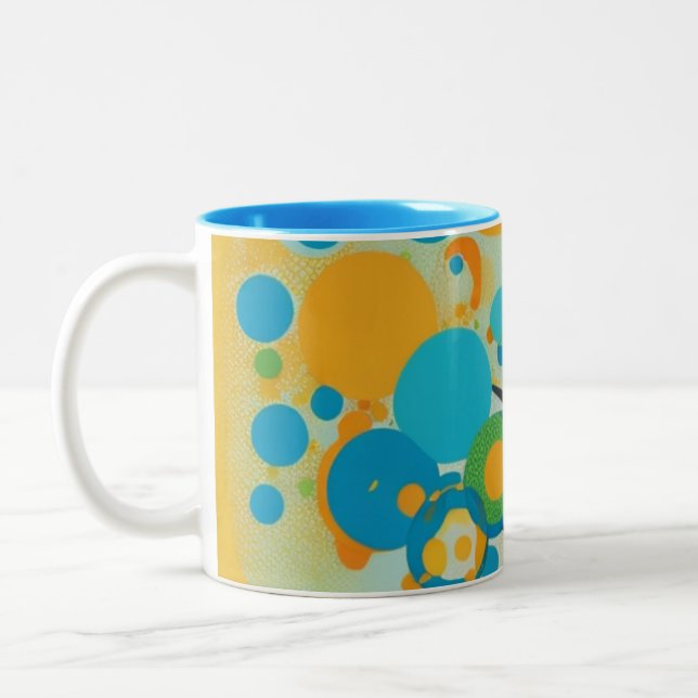 Caneca De Café Em Dois Tons Design de Círculos (Esquerda)
