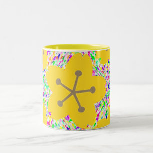 Caneca De Café Em Dois Tons Design de Disco Floral Amarelo Groovy
