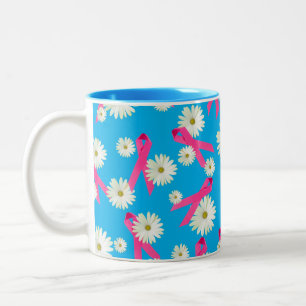 Caneca De Café Em Dois Tons design de faixa rosa e margarida