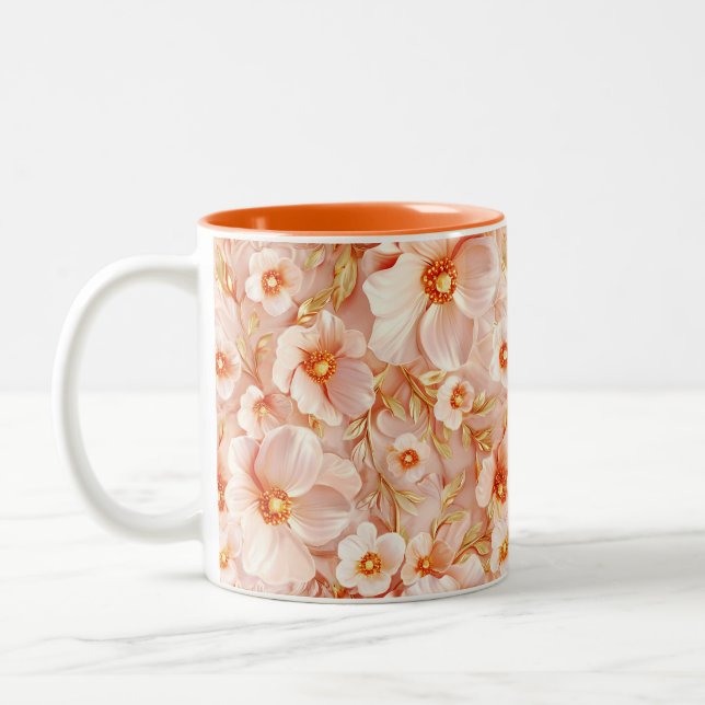 Caneca De Café Em Dois Tons Design de Flores Rosa (Esquerda)