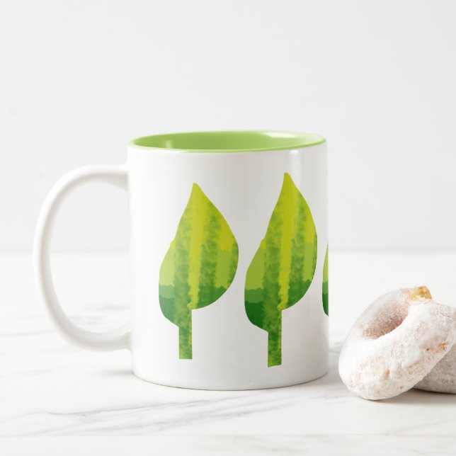 Caneca De Café Em Dois Tons Design de folha verde da natureza (Com Donut)