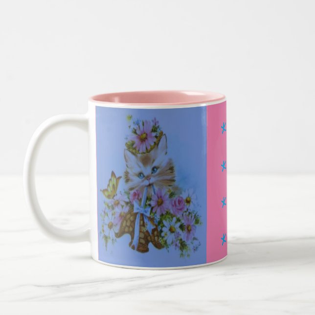 Caneca De Café Em Dois Tons design de gatinho fofinho com arco (Esquerda)