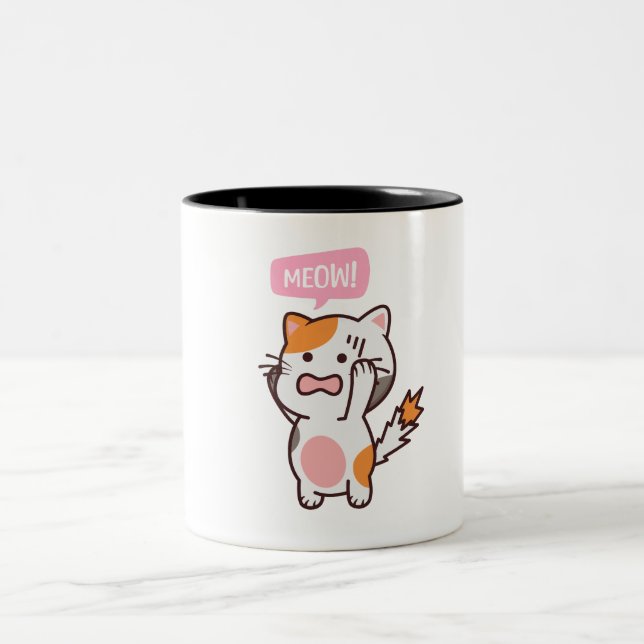 Caneca De Café Em Dois Tons design de gato giro frustrado | comprar agora (Centro)