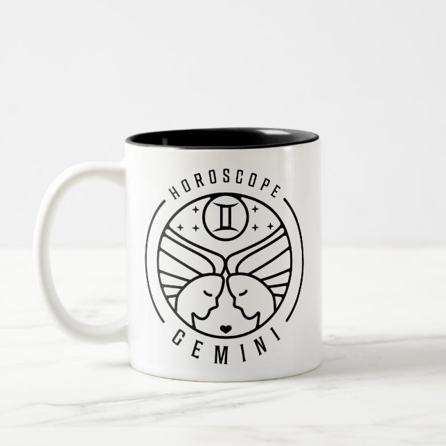 Caneca De Café Em Dois Tons Design de Horóscopo Zodiac GEMINI (Esquerda)