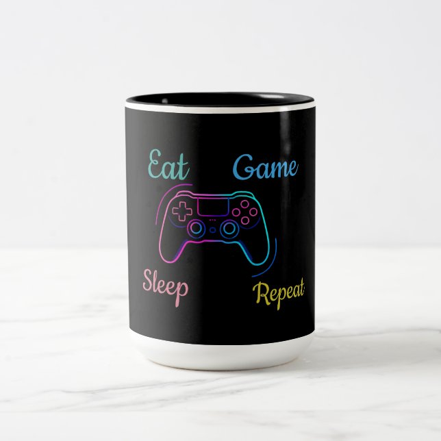 Caneca De Café Em Dois Tons design de jogos neon personalizável (Centro)