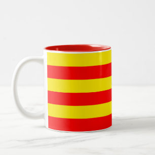 Caneca De Café Em Dois Tons Design de Listras Vermelhas e Amarelas