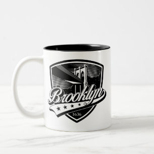 Caneca De Café Em Dois Tons Design de logotipo swoosh elegante do Brooklyn