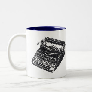 Caneca De Café Em Dois Tons Design de Máquina de Escrever Manual Vintage
