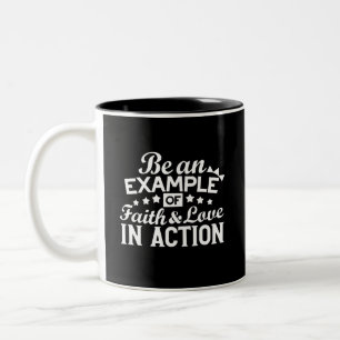 Caneca De Café Em Dois Tons Design de Motivação Cristã - Fé, Amor e Ato
